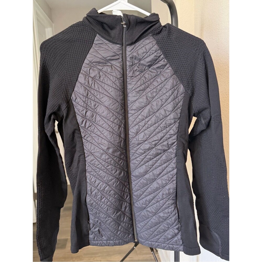 Athleta Black Quilted-Panel Full-Zip Hoodie L